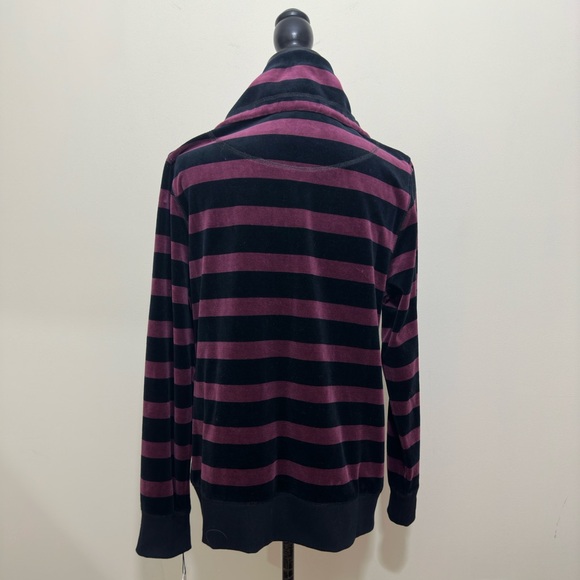 NWT CALVIN KLEIN VELOUR WOMENS BLACK AND PURPLE STRIPE ZIP JACKET Sz L - Picture 3 of 13